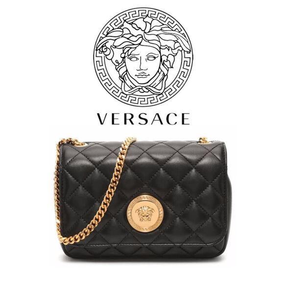 VERSACE Black Quilted Calfskin Leather Medusa Crossbody Bag $2200 NEW WITH TAGS - Picture 1 of 16